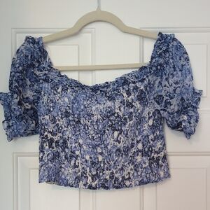 Express Blue and White Smocked Blouse